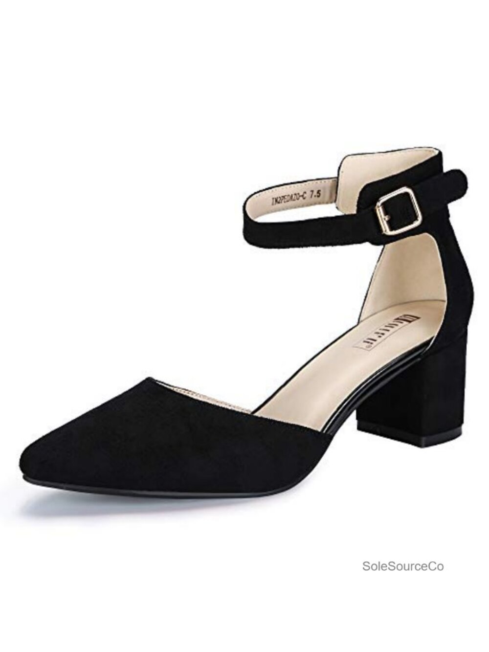 Women's Pointed Toe Block Heel Ankle Strap D'Orsay Pumps Low Chunky Heels